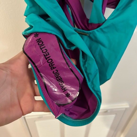 A. Che Luna teal Cutout Shirred Underwire Maillot One Piece Swimsuit 10 C/D - Picture 5 of 5